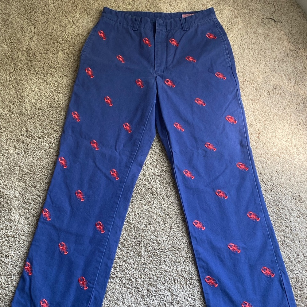Navy Blue Red Lobster Pattern VV Club Pants — 30” inseam 30” waist — size L